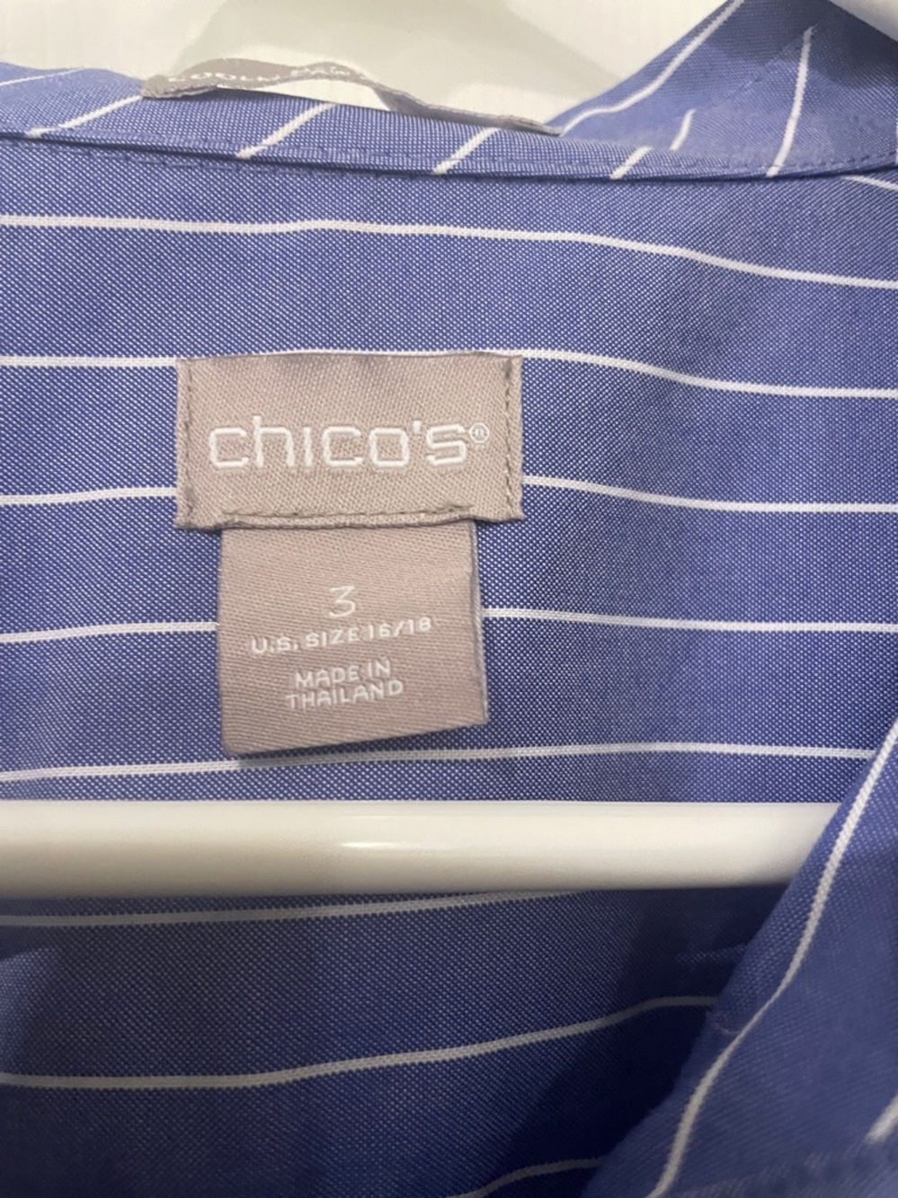 Chico's Blue and White Striped Button-Up Shirt in Chico’s 3 (16) - Picture 2 of 8